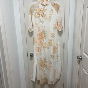 Floral Cream and Orange Women's Dress